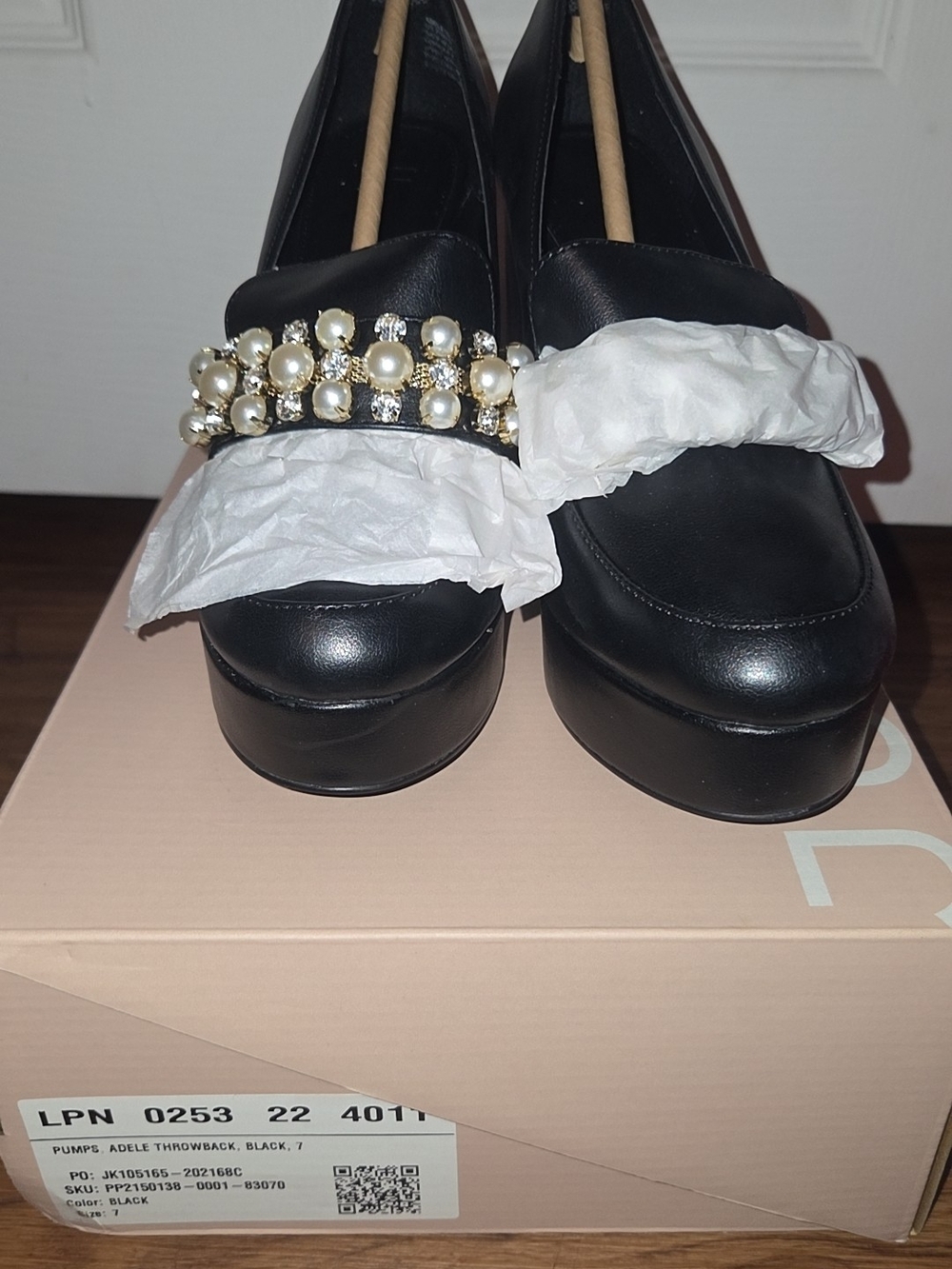JustFab Black Pearl-Embellished Platform Pumps